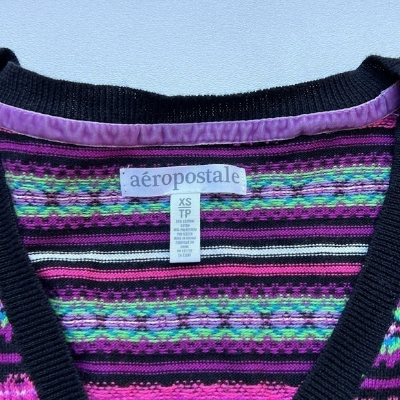 Aeropostale cute Pink/purple heart Striped Cardigan Sweater essential layer xs - Picture 7 of 9
